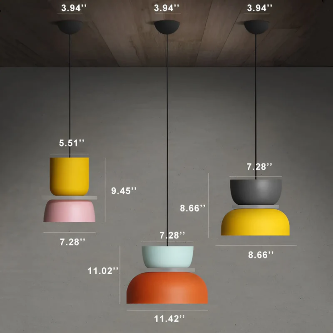 Stilfuld Macaron LED Pendel Lampe i Rosa-Blå kombination.