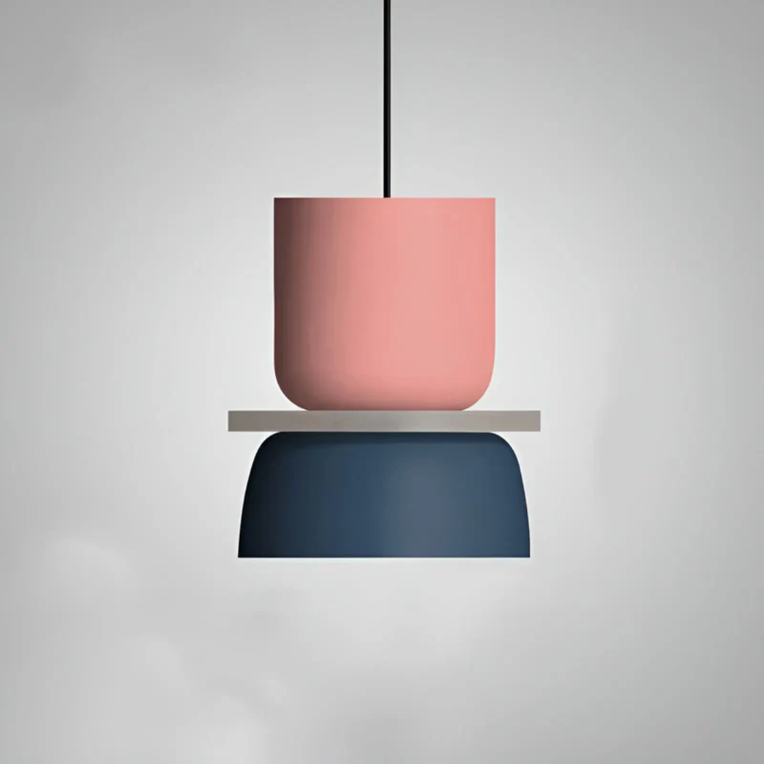 Stor Cyan-Gul Macaron LED Pendel Lampe til rummelige områder.