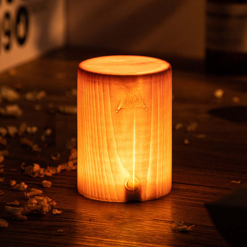 LED Bordlampe i Trælook med Batteri og Touch