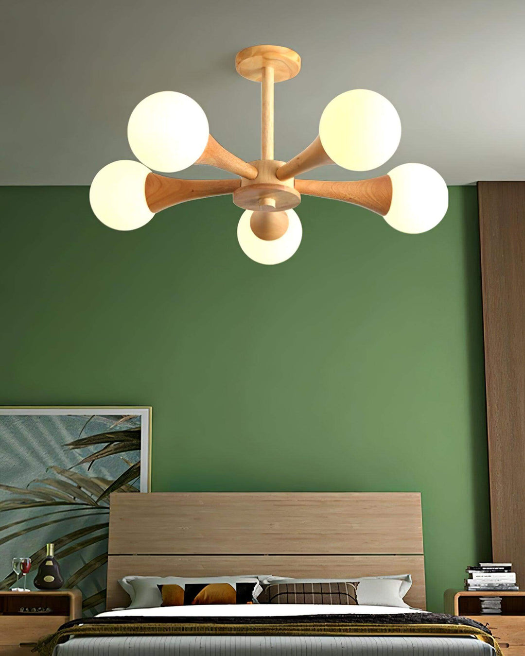 Træ lysekrone loftslampe med 3-5 hoveder