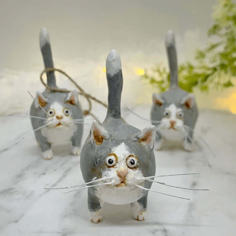 Håndlavet juletræsornament med kat