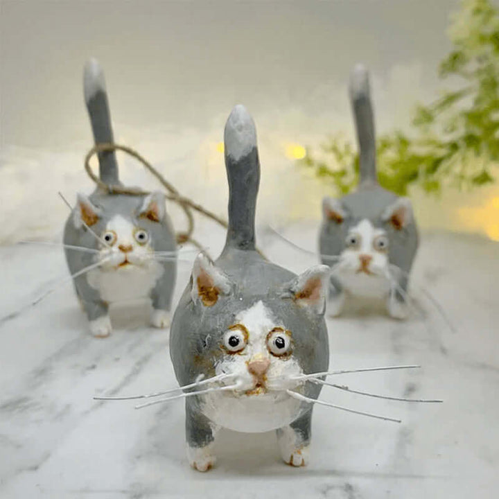 Håndlavet juletræsornament med kat