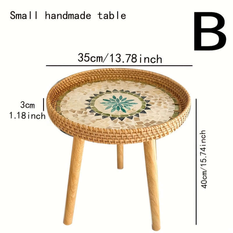 Rund rattan sidebord i naturtræ
