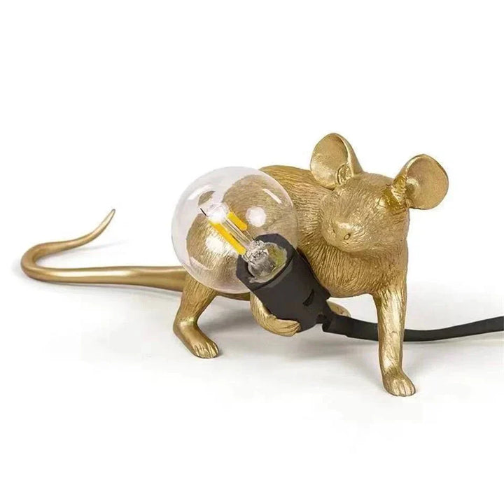 Charmerende Art Deco Mus Bordlampe i harpiks, kreativ LED-belysning, legesygt design til dekorative accenter i rummet.