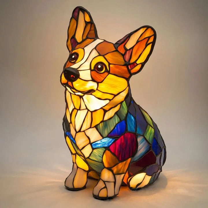 Sød Corgi hundelampe med LED-lys til terrasse og udendørs brug. Dekorativ stemningsbelysning til haven.