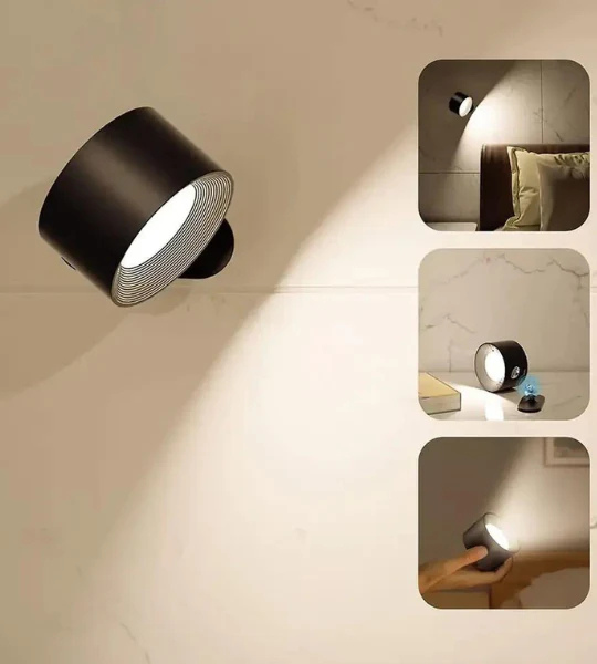 Dæmpbar LED-væglampe med fjernbetjening og touch. Genopladelig og magnetisk for nem montering.