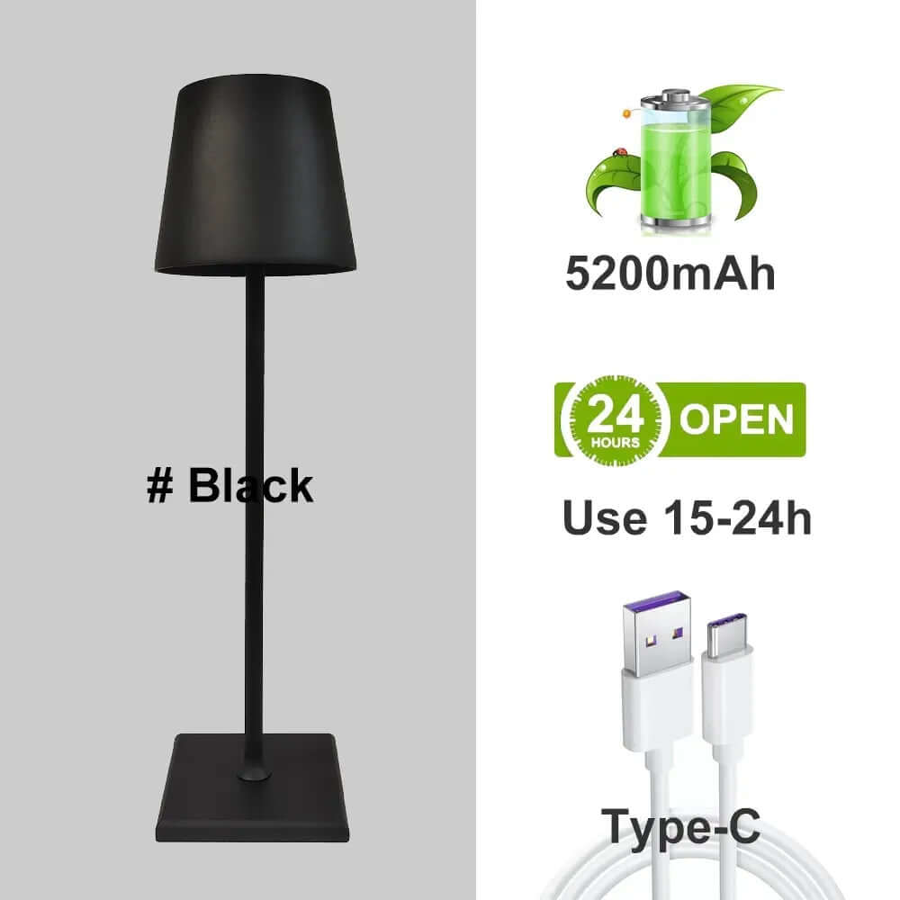 Dæmpbar LED bordlampe i aluminium med batteri og touchstyring