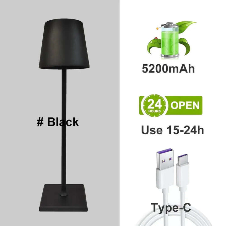 Dæmpbar LED bordlampe i aluminium med batteri og touchstyring