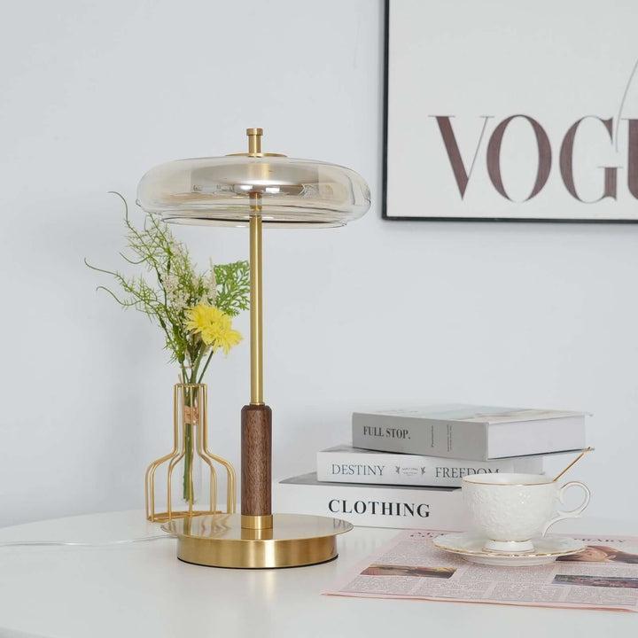 Moderne Designer Bordlampe i Glas, Træ og Metal