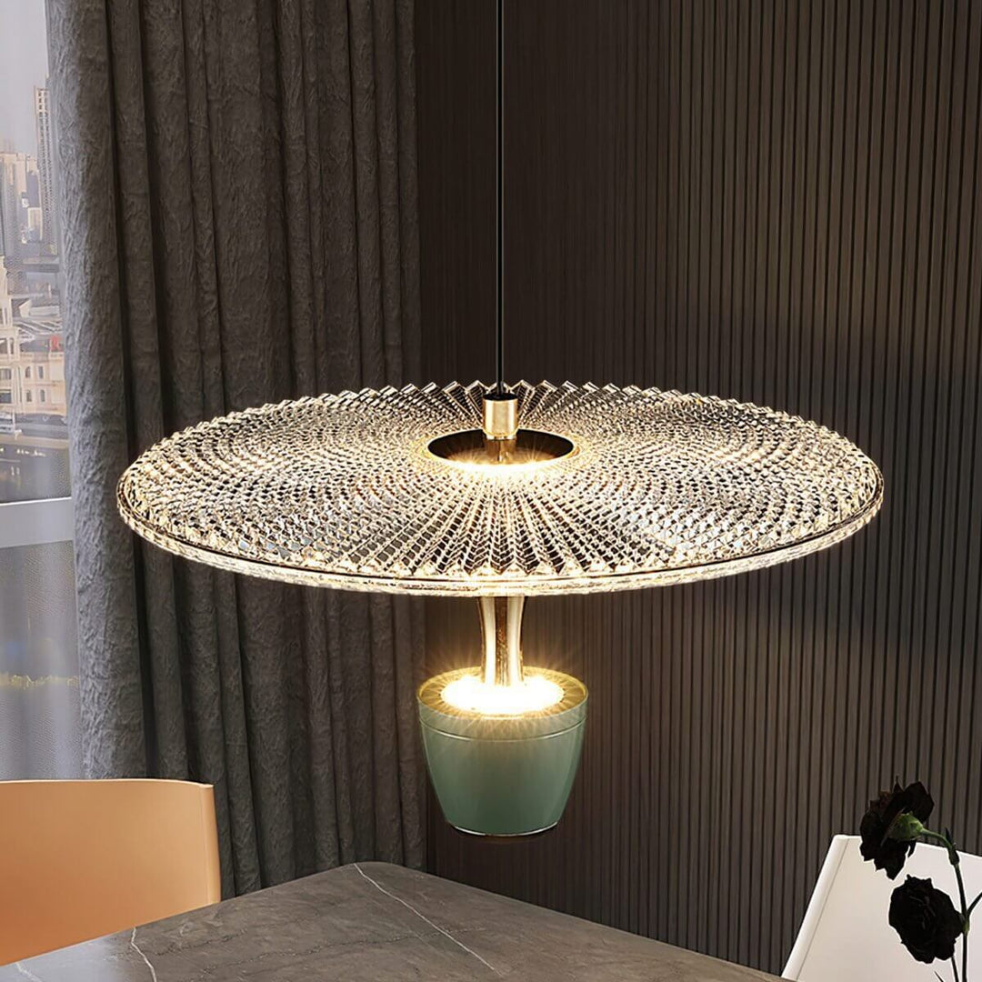 Moderne LED-pendellampe, diskformet