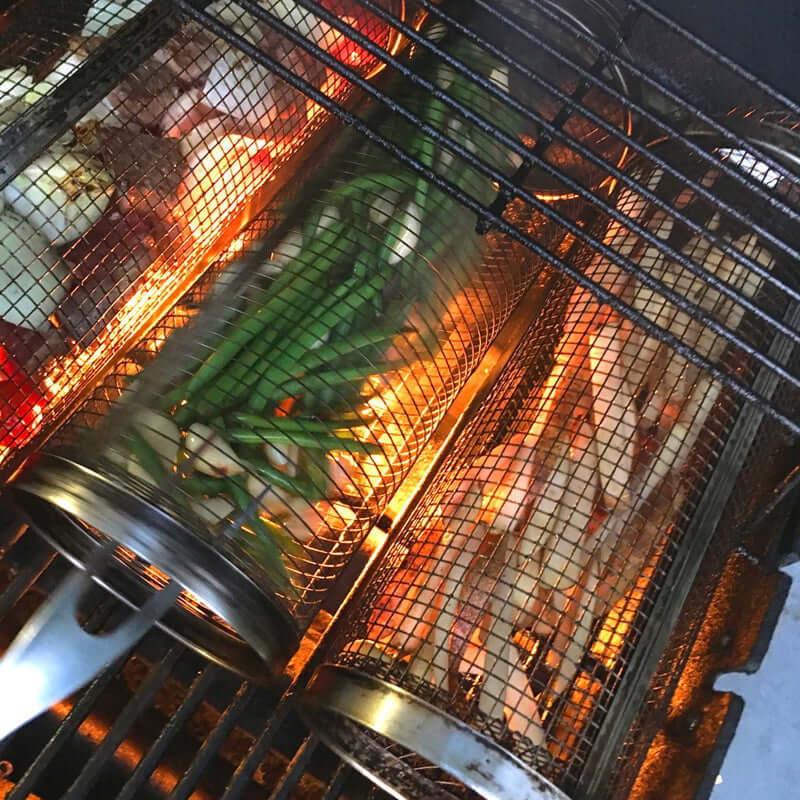 Roterende grillkurv i rustfrit stål