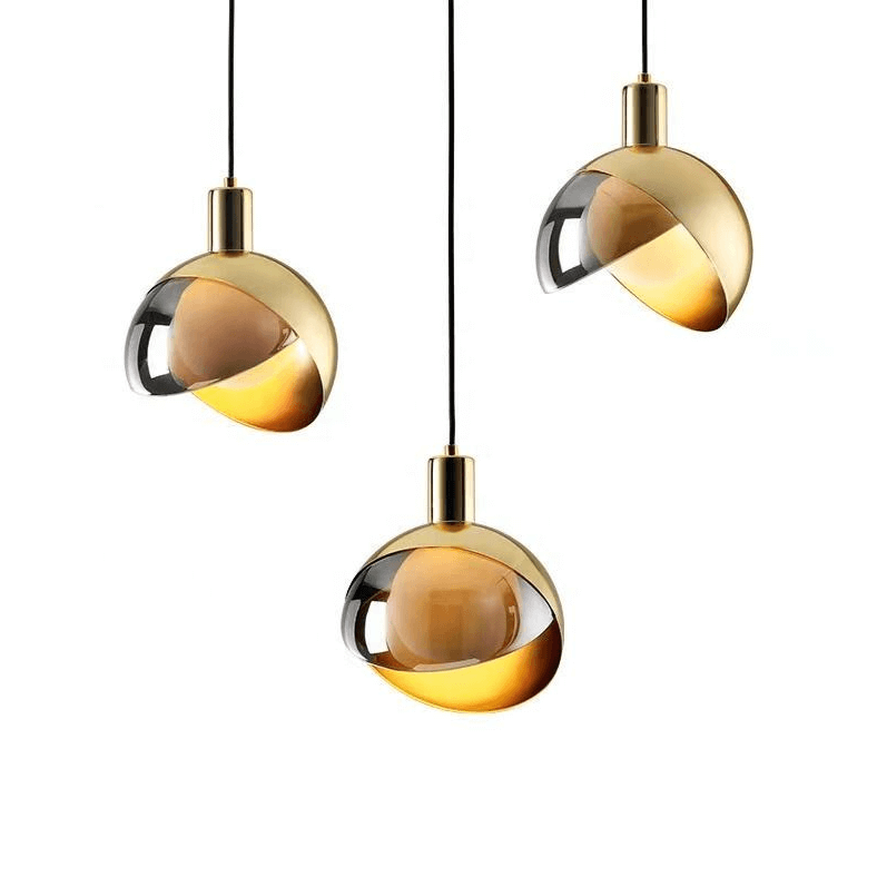 Guld Pendel Lampe med Røgfarvet Glas