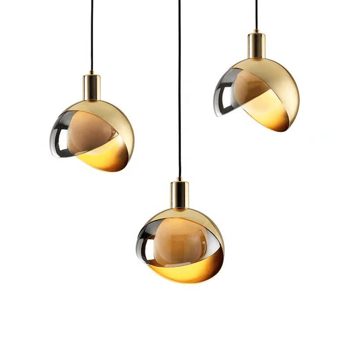 Guld Pendel Lampe med Røgfarvet Glas
