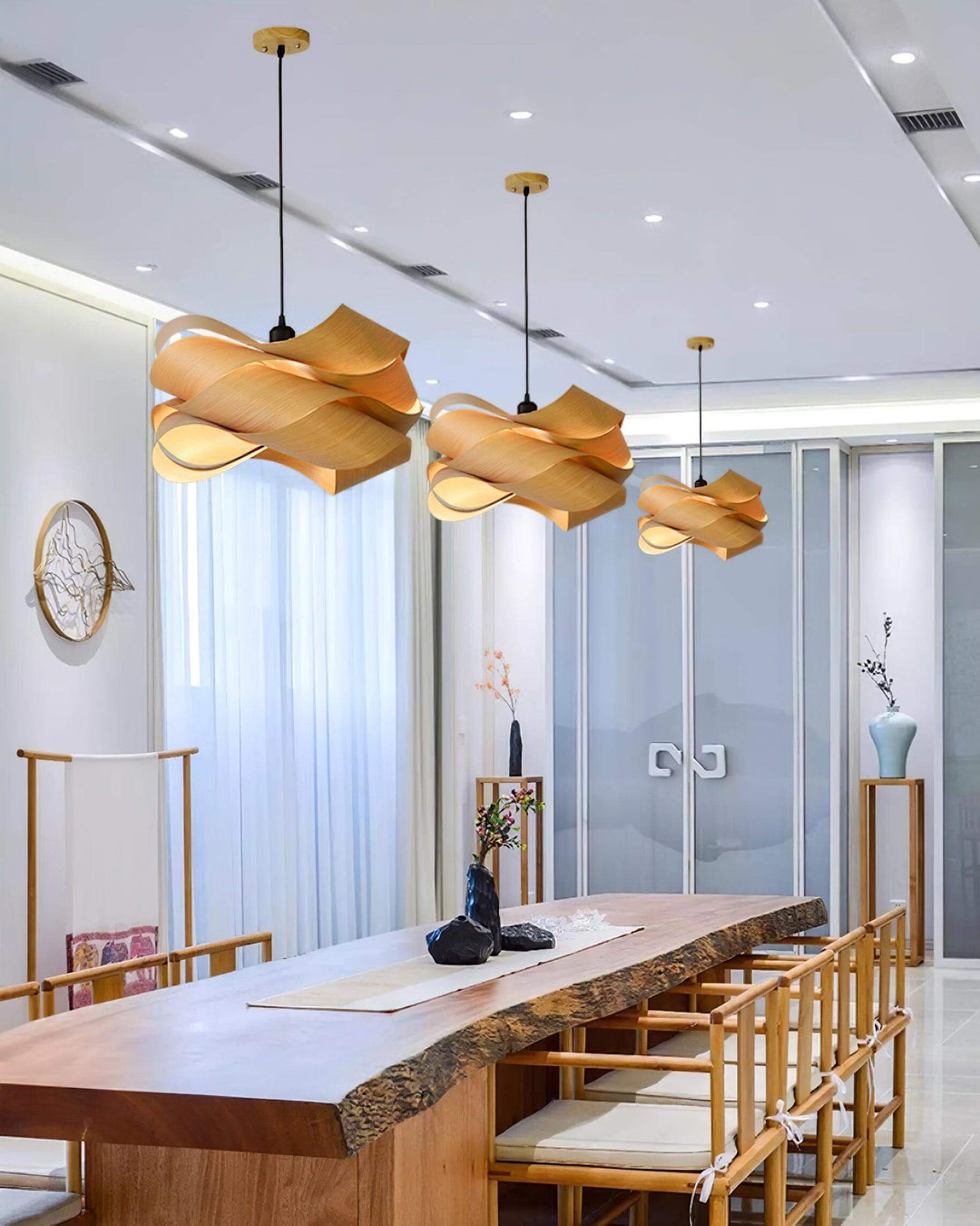 Moderne loft spisebordslampe i træ