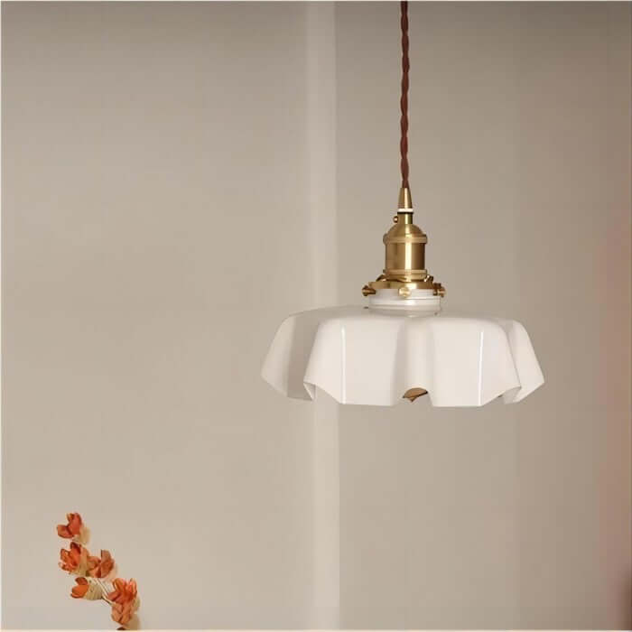 Retro Pendellampe i creme glas blomsterdesign
