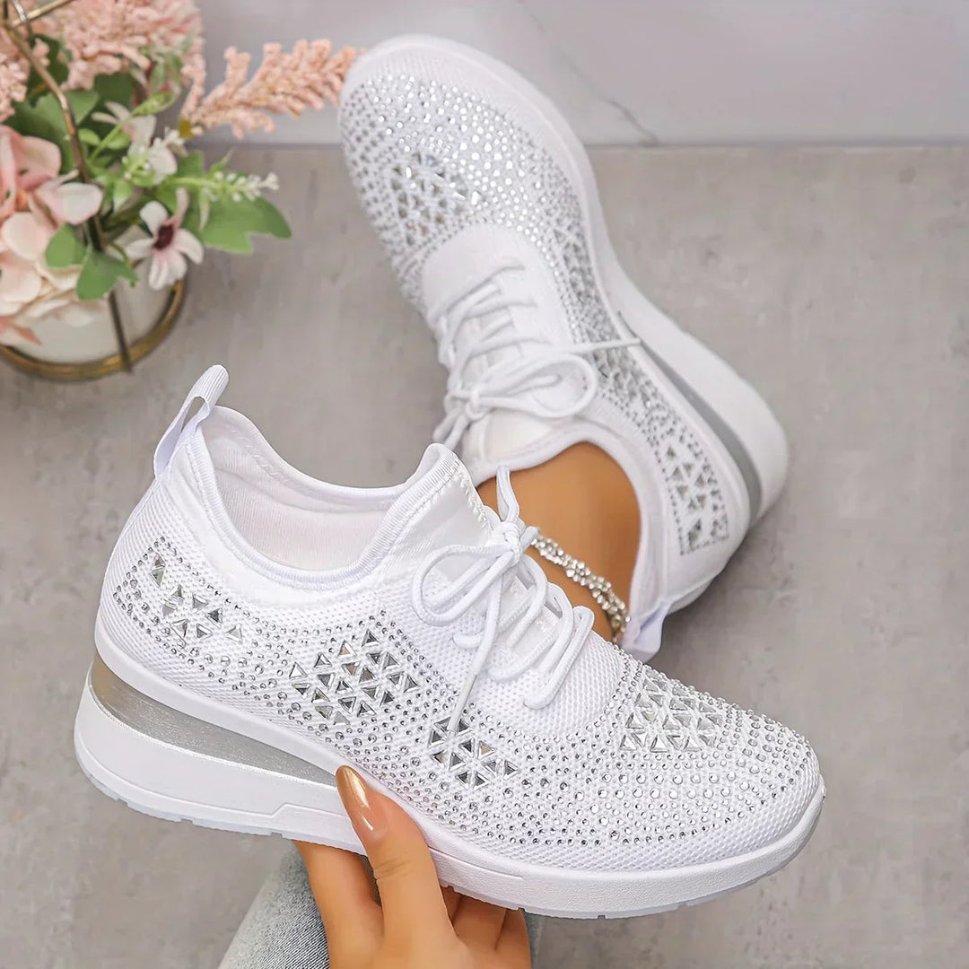 Dame Annika ortopædiske sneakers med glitrende rhinsten; stilfuld komfort til kvinder.