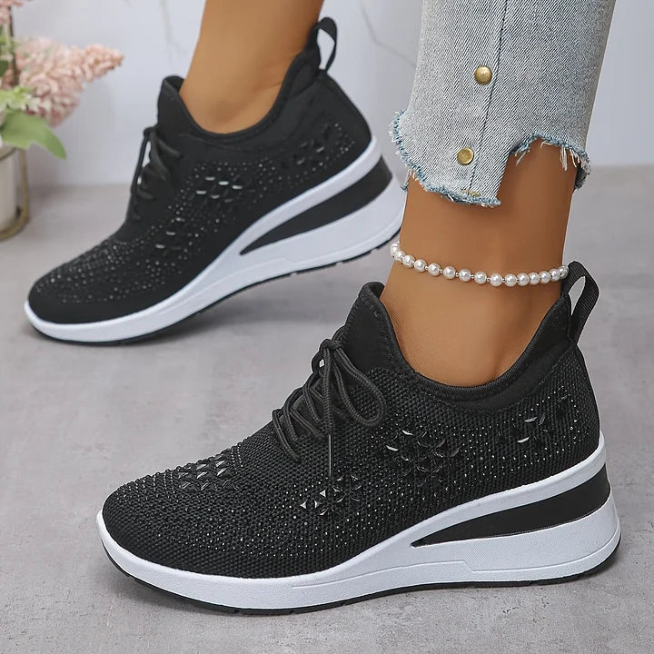 Premium Dame Annika sneakers; glitrende rhinsten, ortopædisk støtte og uovertruffen komfort.