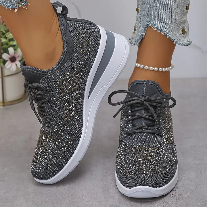 Alsidige Dame Annika ortopædiske sneakers med glitrende rhinsten; perfekt til enhver lejlighed.