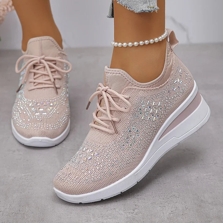 Moderne Dame Annika sneakers med glitrende rhinsten; ortopædisk fodtøj for optimal komfort.