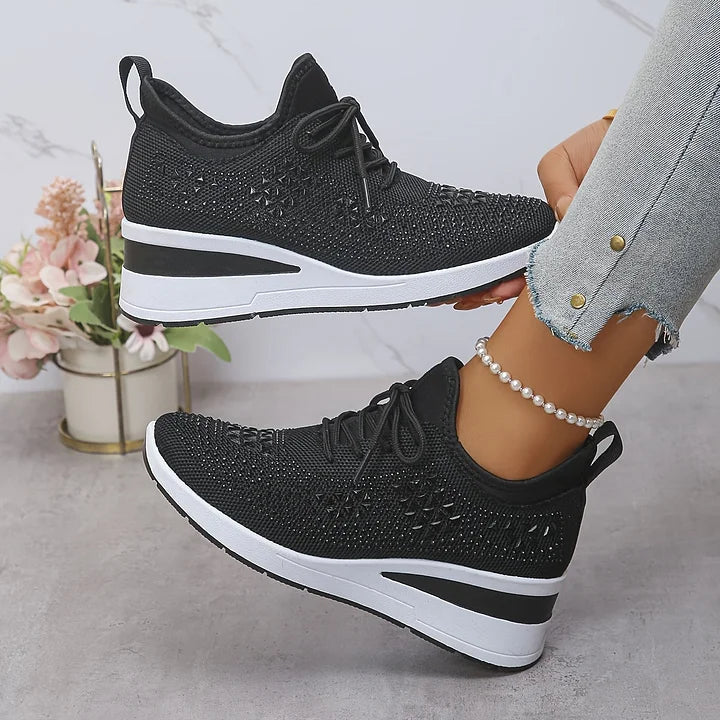 Glitrende Dame Annika sneakers med luksuriøse rhinsten; elegant ortopædisk fodtøj.