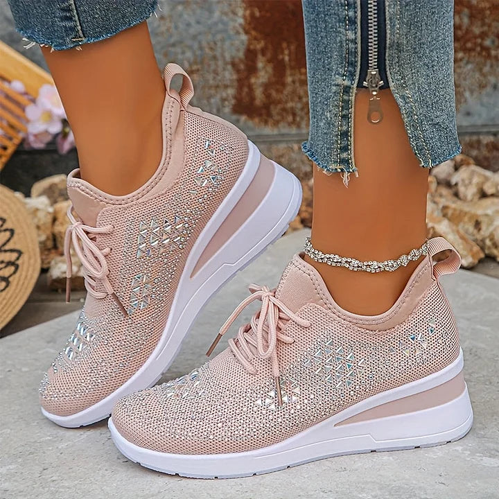 Letvægts Dame Annika sneakers med glitrende rhinsten og ortopædisk design for kvinders fødder.