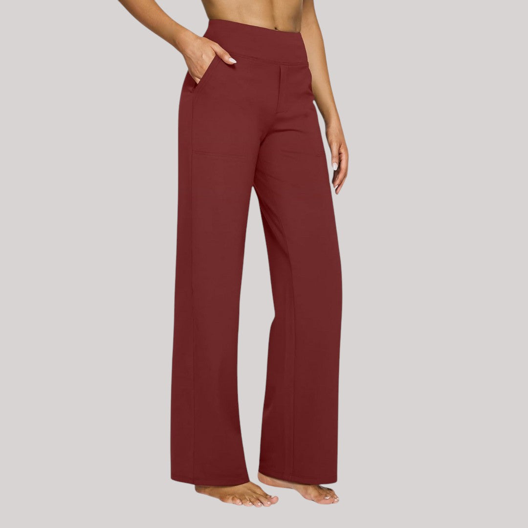 Enkle sorte dame stretchbukser i blødt krølfri polyester/elastan. Ideelle som komfortable hverdagsbukser.
