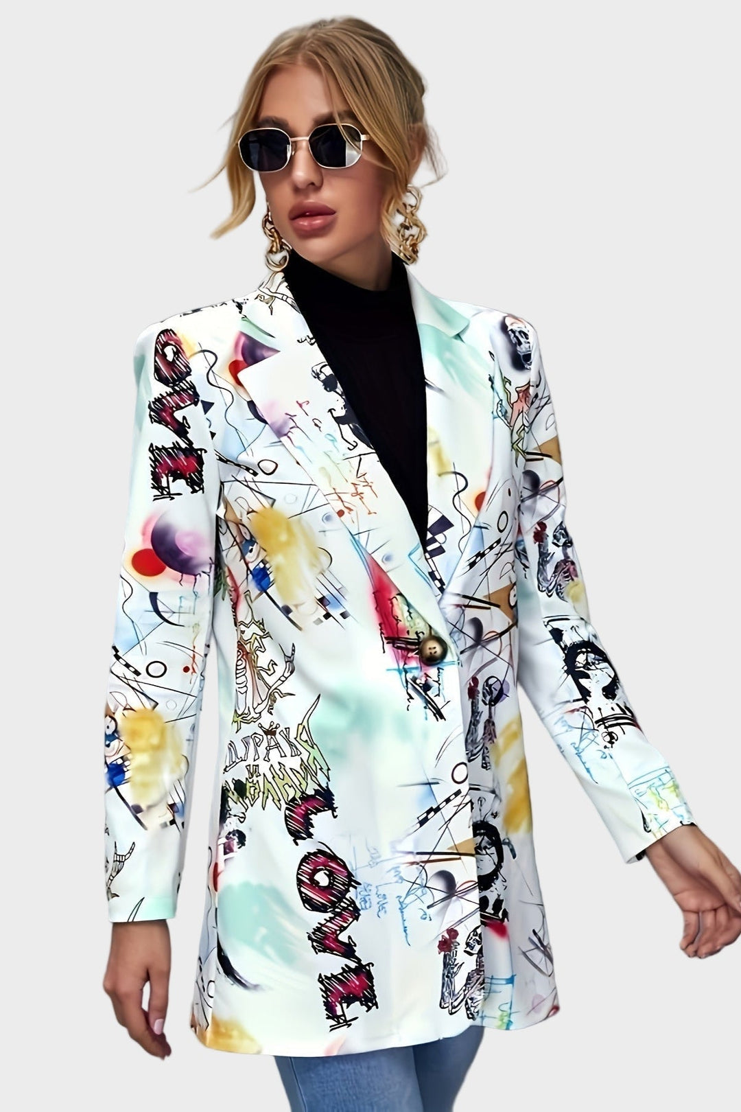 Dame graffiti blazer med unikt kunstnerisk print for en iøjnefaldende street stil.