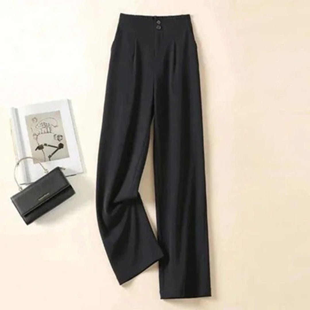 Moderne dame linen bukser: højtaljede, vide ben. Perfekte åndbare sommerbukser til en elegant stil.
