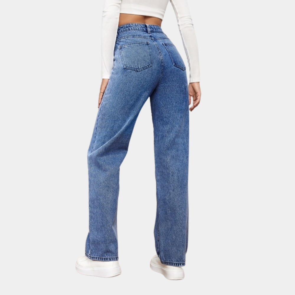Komfortable dame straight-leg jeans med høj talje, ideelle til hverdagsbrug.