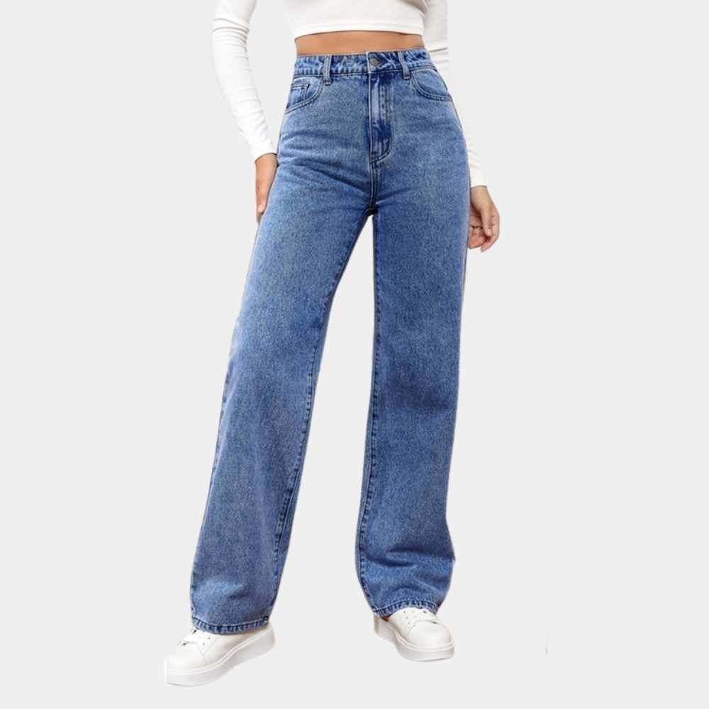 Damejeans med straight-leg og høj talje i blød denim; et must-have for tidløs stil.