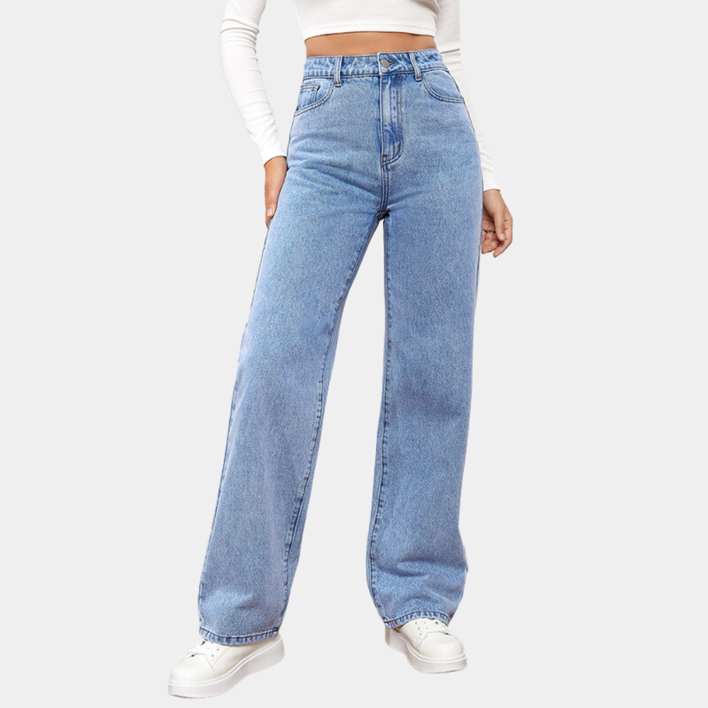 Elegante sorte dame straight-leg jeans, højtaljede for en flatterende silhuet og komfort.