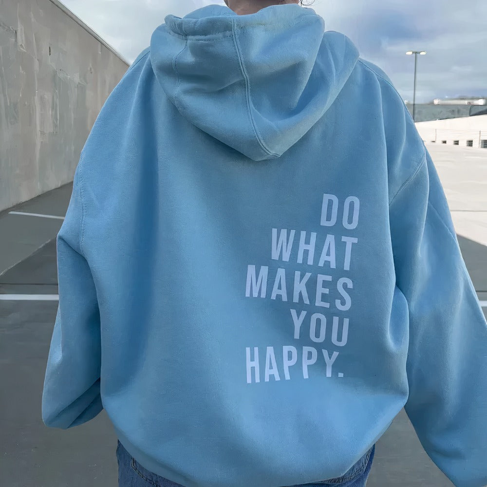 Kvinde hættetrøje i pastel, perfekt til komfort og afslappet stil. Blød overdel med positiv besked. Streetwear.