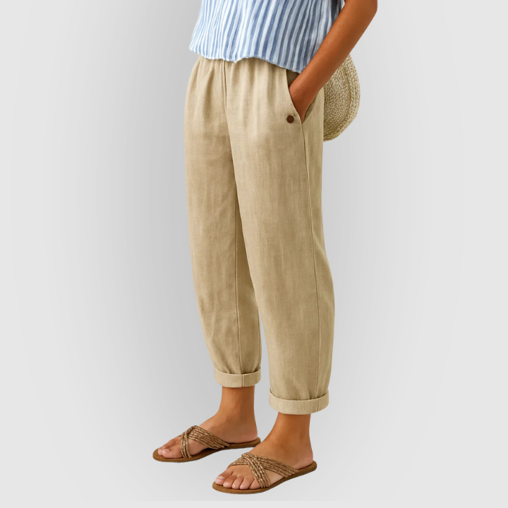 Dame løse hørlook bukser, ideelle til sommer og afslappet brug med elastisk talje.