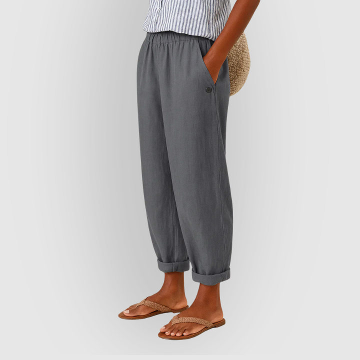 Bløde og løse damebukser med hørlook og elastisk talje for ultimativ komfort hele sommeren.