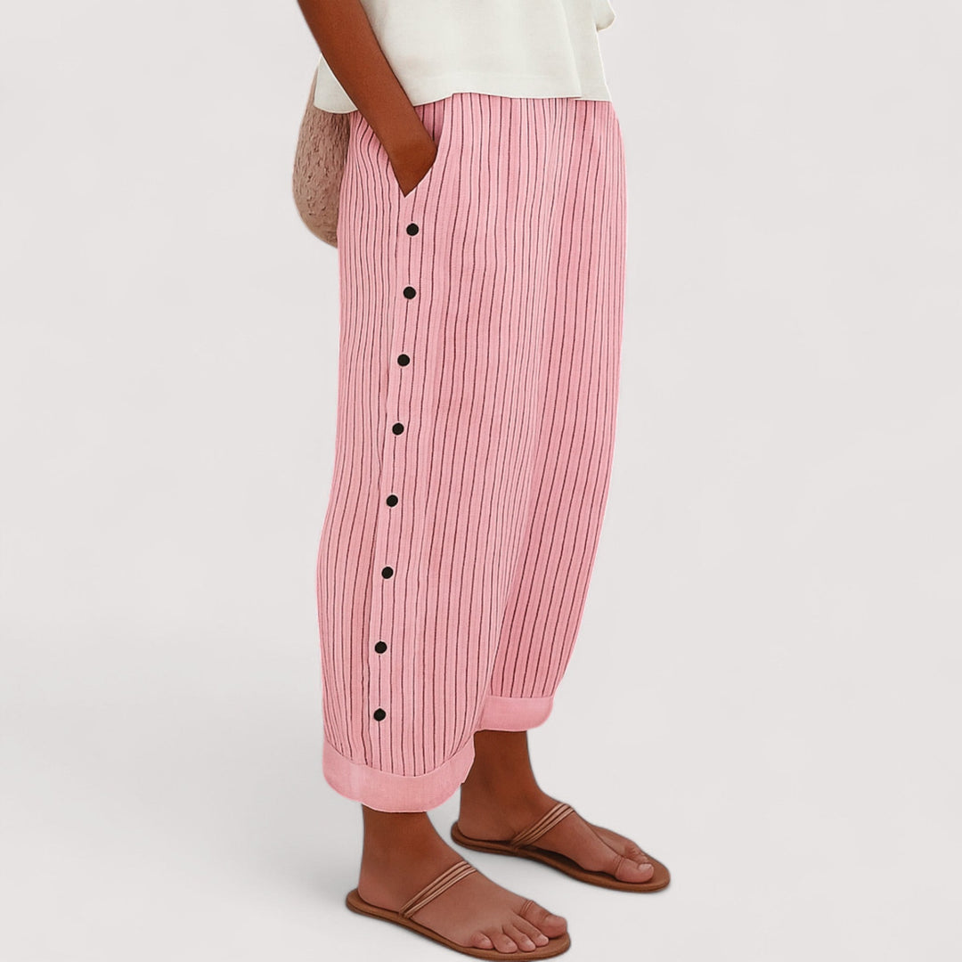 Elegante og komfortable dame linnedbukser til sommer. Løs pasform og åndbart materiale til hverdagsstil.
