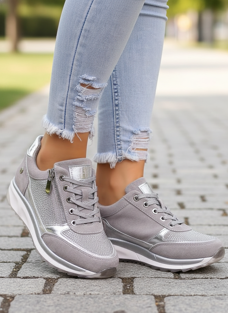Dame orthopædiske sneakers 'Gabriele' i grå for ultimativ komfort, fodstøtte og stil.