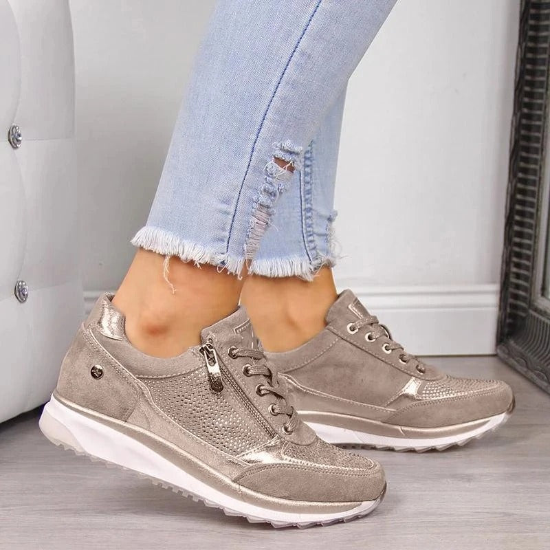Grå orthopædiske sneakers 'Gabriele' til kvinder med komfortabel sål, fodstøtte og stilrent look.