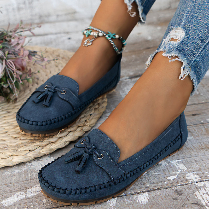 Dame ortopædiske loafers, sort læder, elegant slip-on komfortsko til kvinder med fodstøtte.