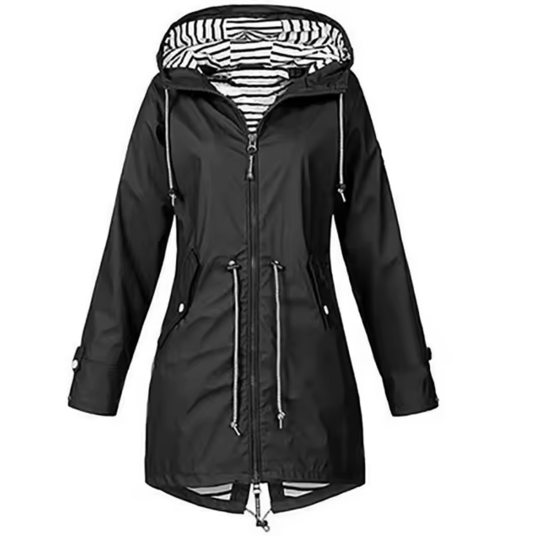Dame parka jakke med stribet for og justerbar snøre i taljen, perfekt som overgangsjakke til forår.