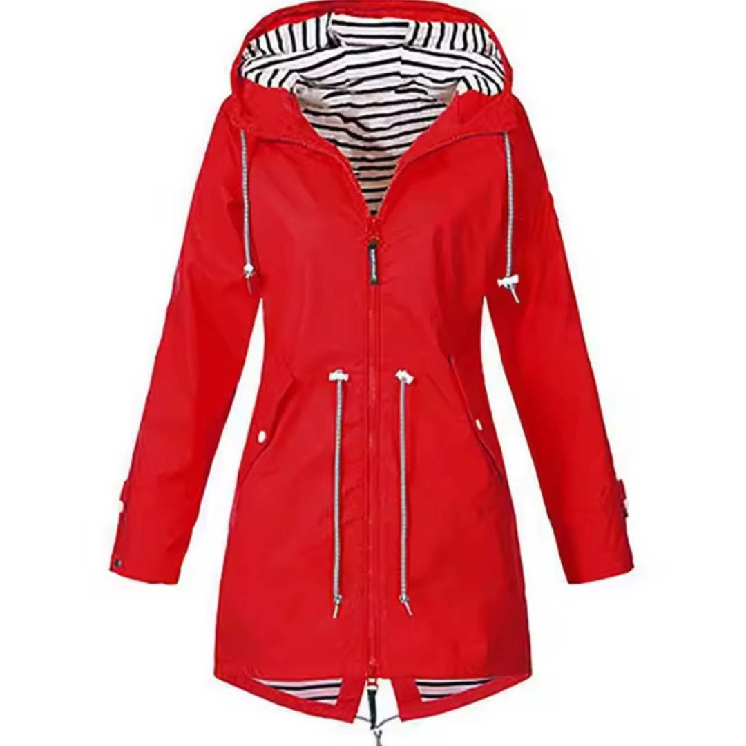 Komfortabel dame parka med elegant stribet for. Justerbar snøre i taljen for en perfekt pasform. Udendørs beklædning.