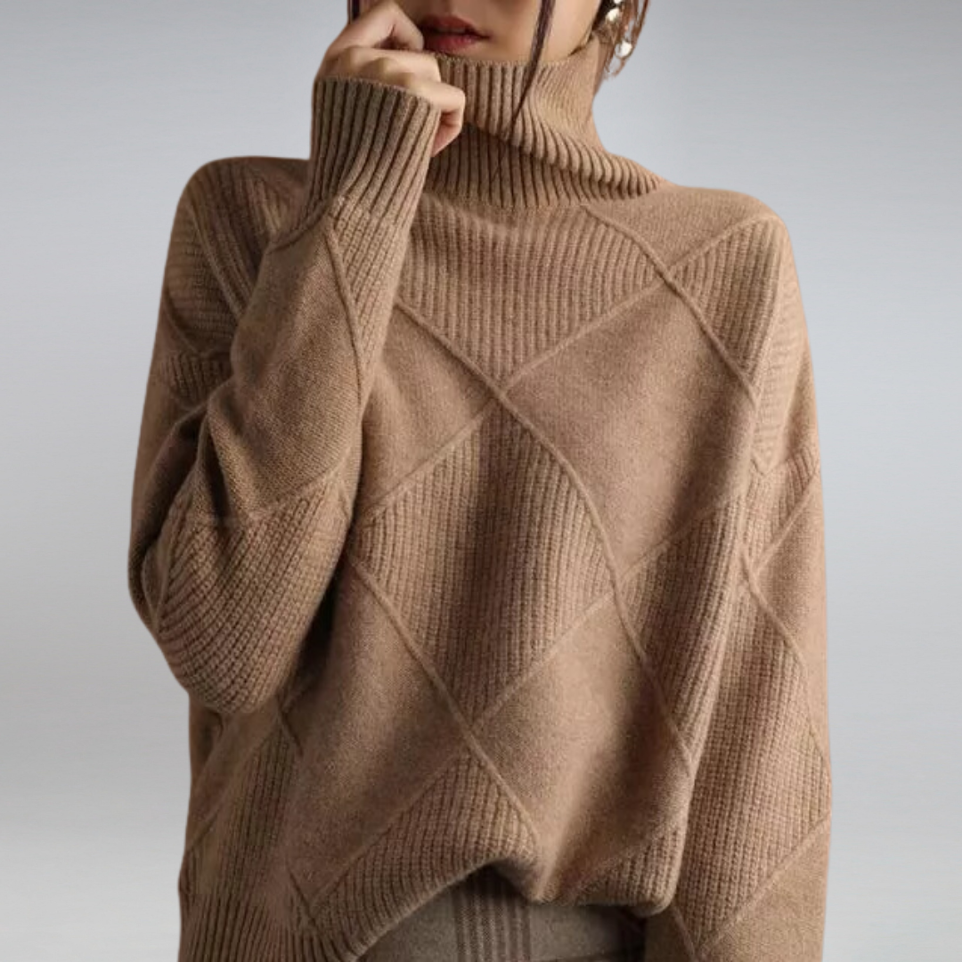 Komfortabel og stilfuld dame rullekrave sweater, ensfarvet strik til efterår og vinter.