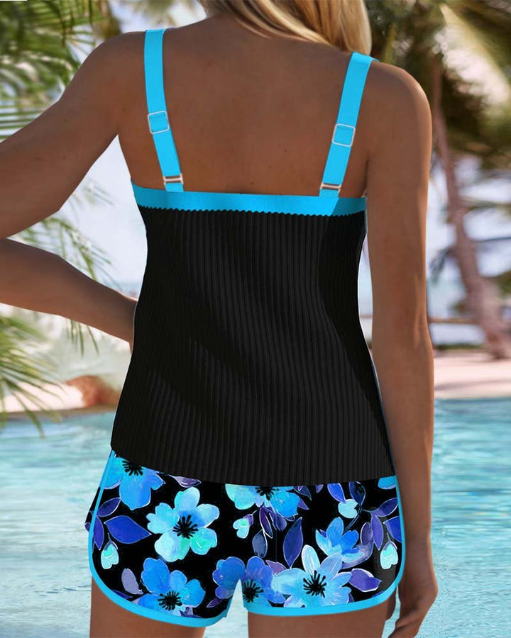 Elegant ribbet badetøj til kvinder, tankini sæt med mavekontrol til enhver ferie.