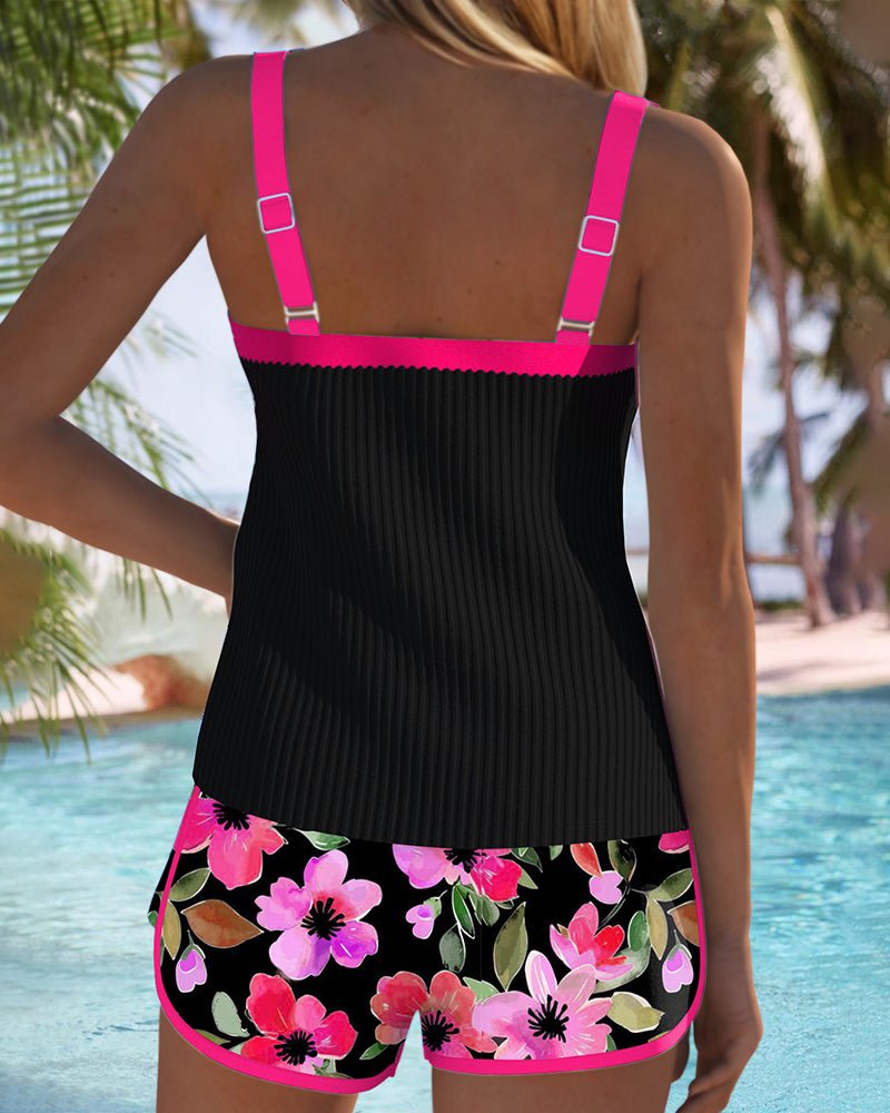 Komfortabelt dame tankini sæt, ribbet design med mavekontrol til sommer.