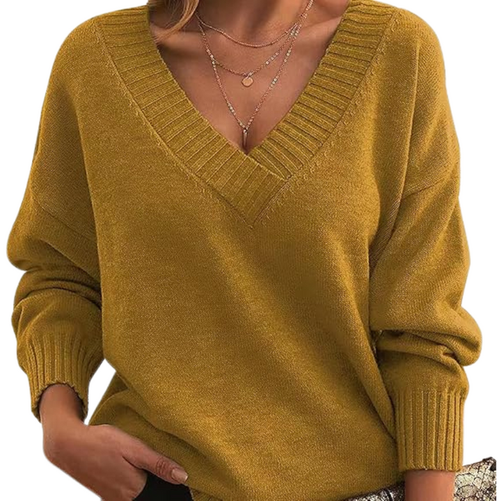 Dame pullover med V-hals, perfekt for et afslappet, men elegant look.