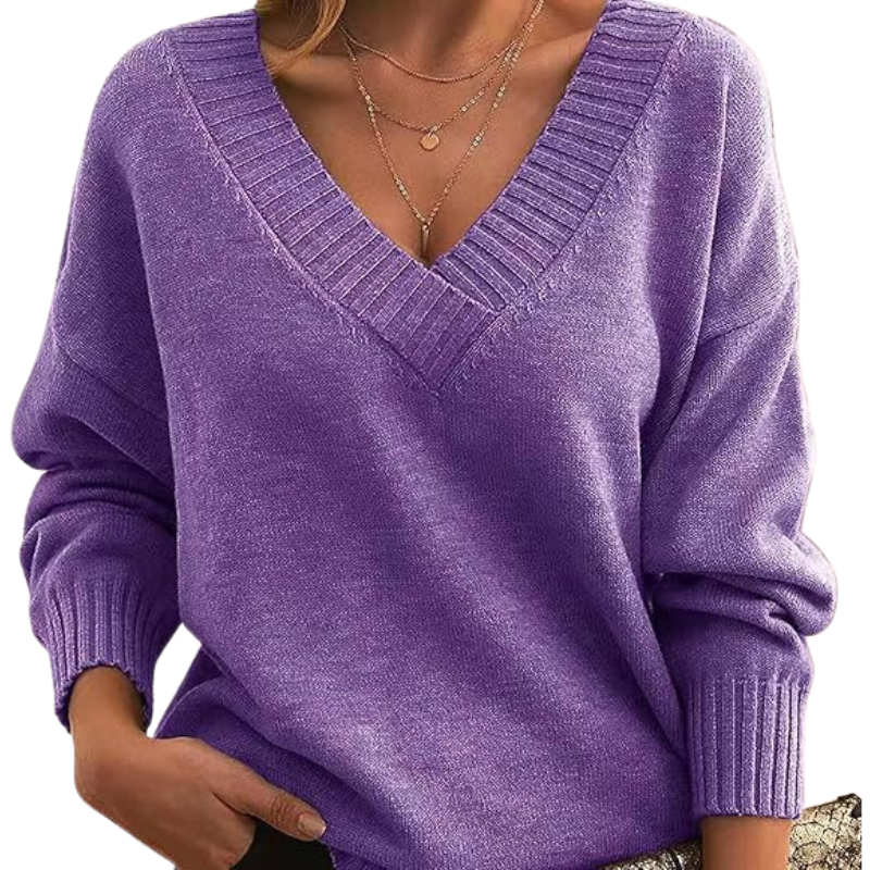Komfortabel V-hals sweater til kvinder, ideel til afslapning eller bytur.