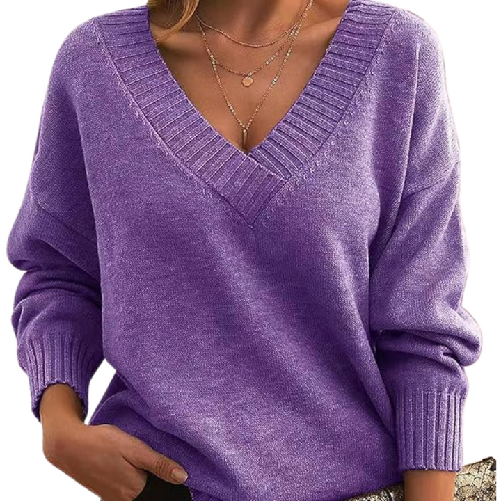 Komfortabel V-hals sweater til kvinder, ideel til afslapning eller bytur.