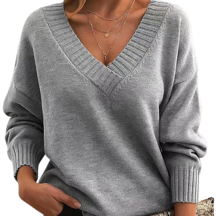 Klassisk kvindesweater, V-hals, langærmet og komfortabel til alle anledninger.