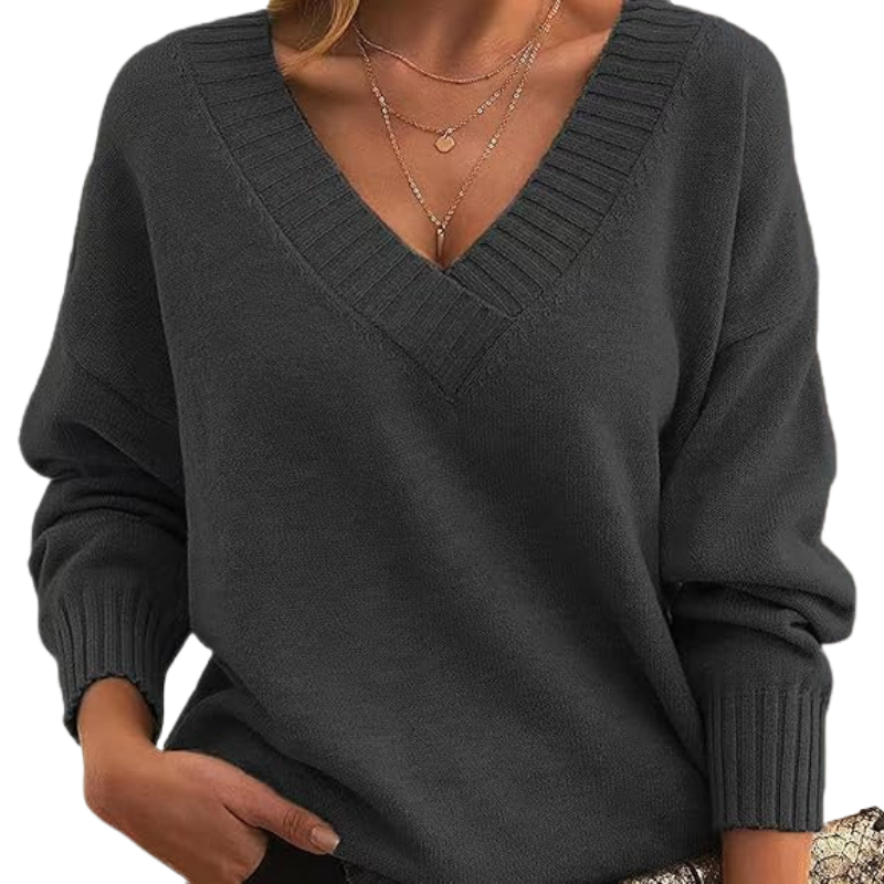 Trendy V-hals dame pullover, afslappet pasform til et chic hverdagslook.
