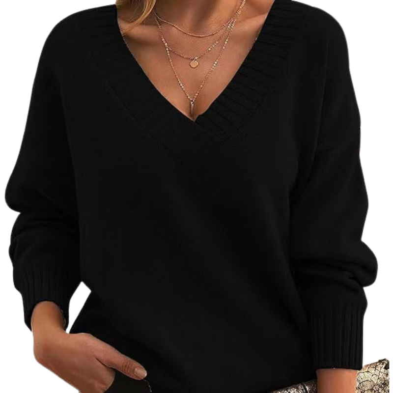 Blød komfort sweater til damer, med moderne V-hals design.