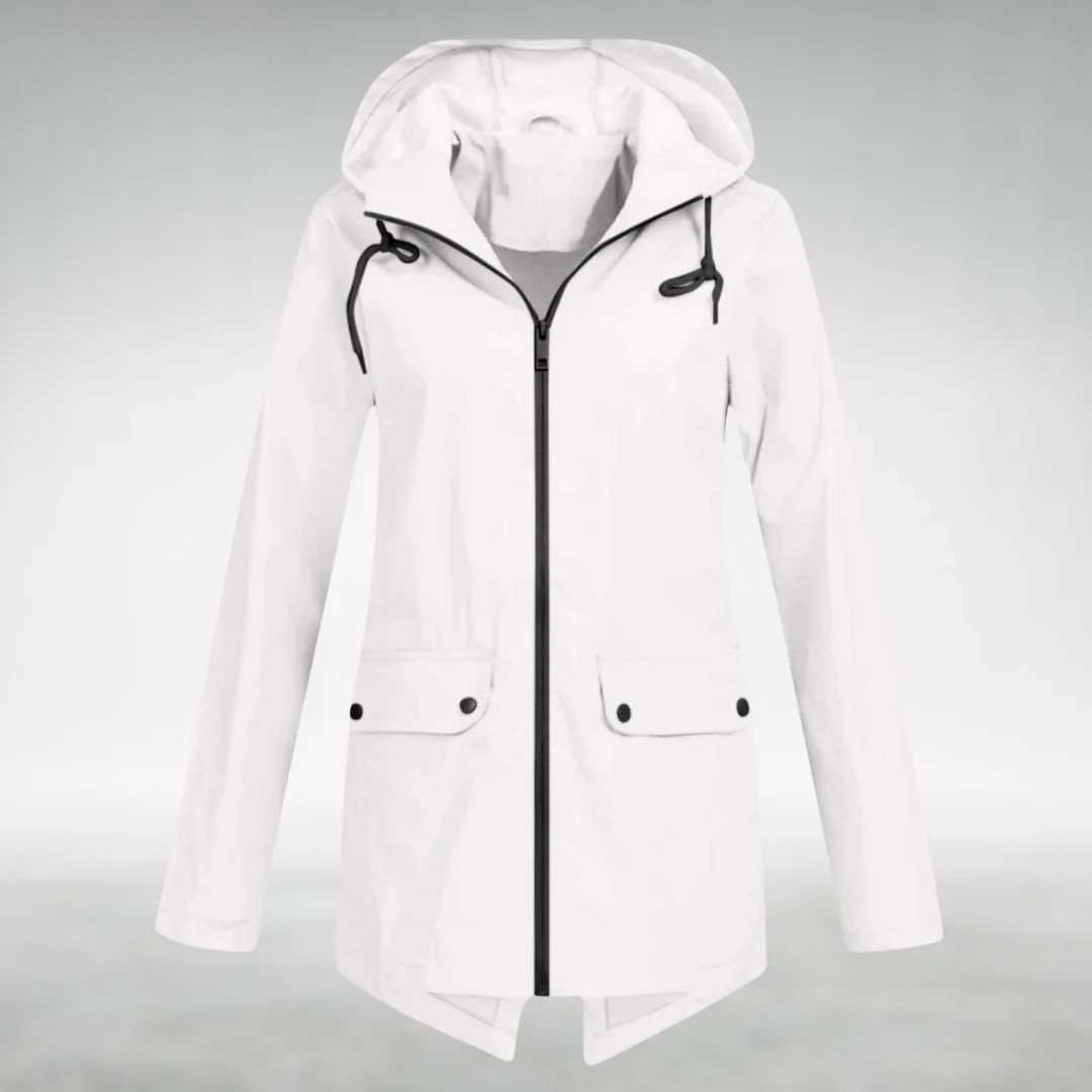 Figursyet softshell damejakke til outdoor og fritid, vind- og vandafvisende med hætte.